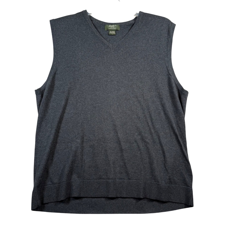 Eddie Bauer Sweater Vest Mens Large Charcoal Grey Cotton Cashmere V-Neck Classic